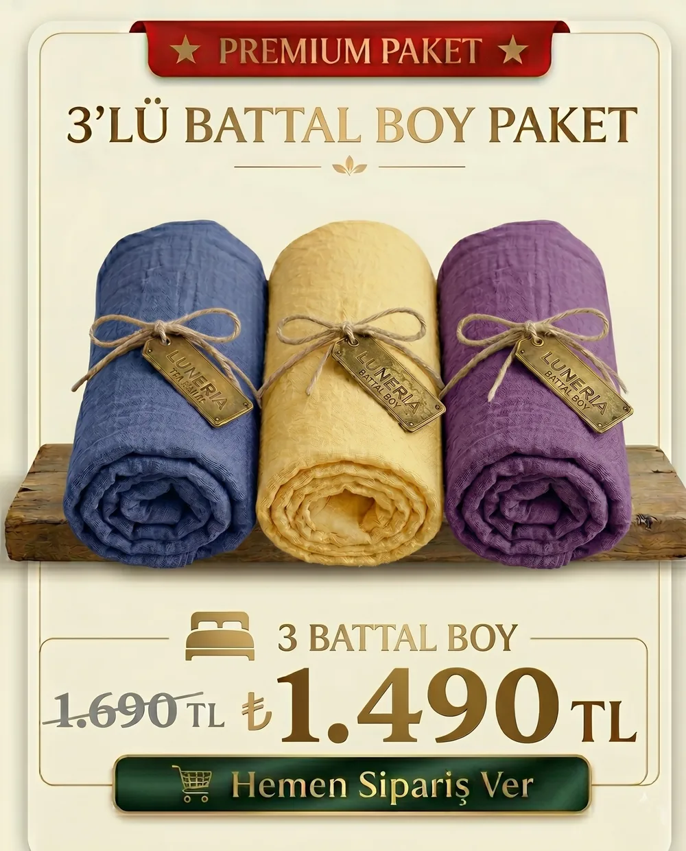 3'lü Battal Boy Lastikli Çarşaf Seti — 1.490 TL
