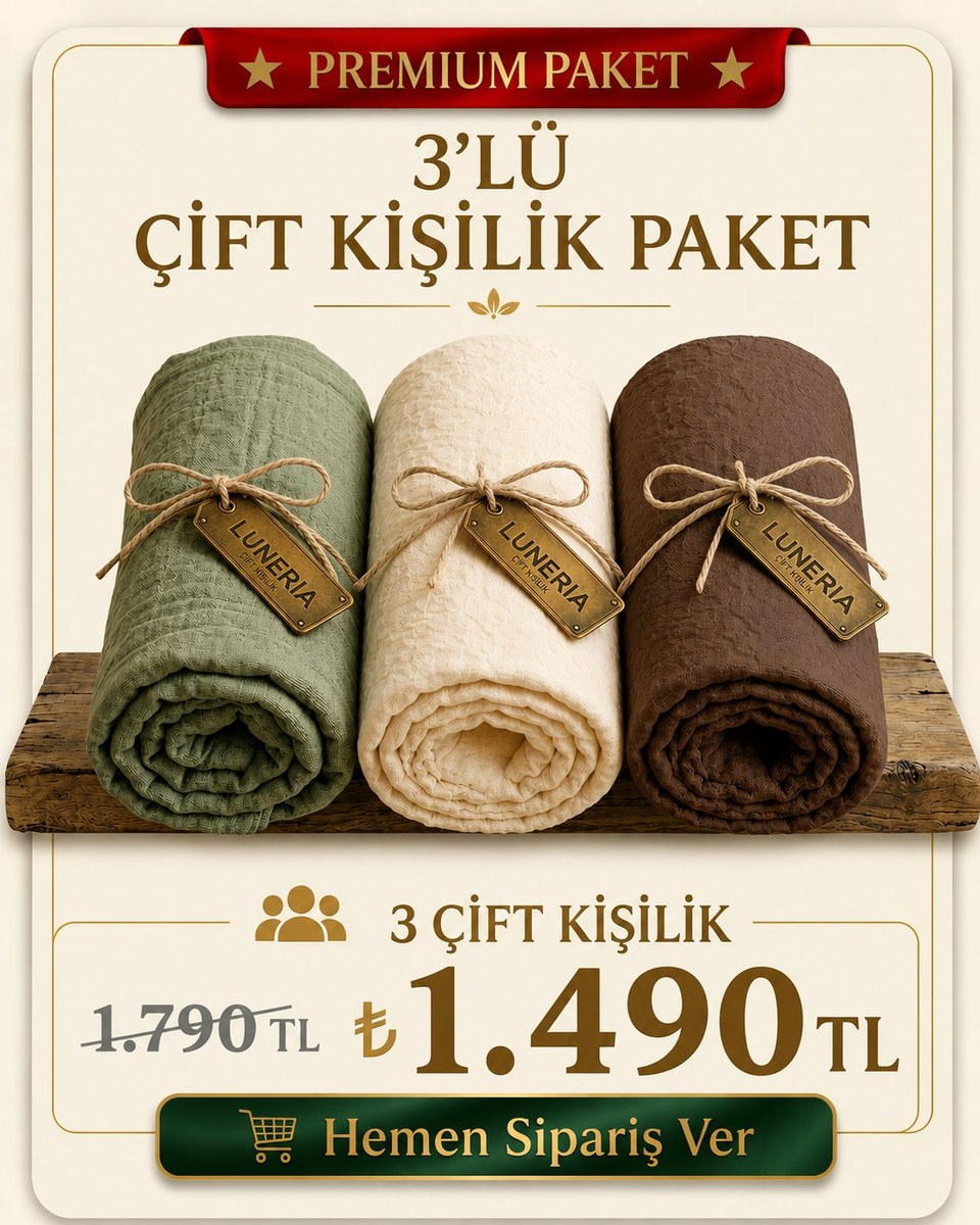 3'lü Çift Kişilik Lastikli Çarşaf Seti — 1.490 TL