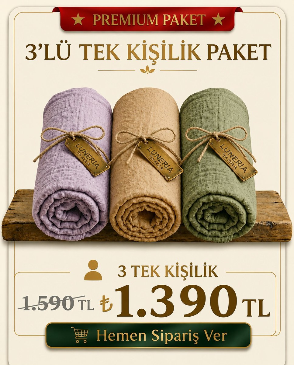 3'lü Tek Kişilik Lastikli Çarşaf Seti — 1.390 TL